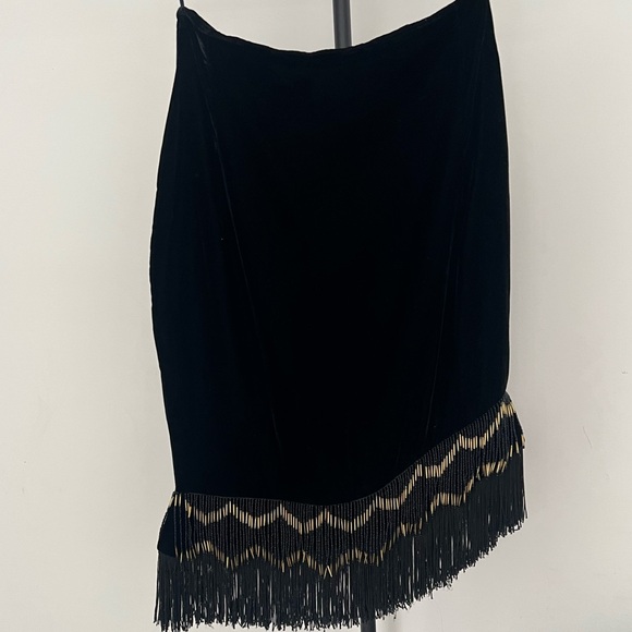 Dresses & Skirts - Vintage Frissons Paris velvet fringe & beaded Black Women's Skirt